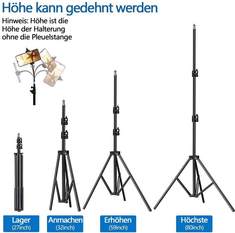 Pixel 80inch Stand Tripod for iPhone Phone Cell Tripods Lighting Stand Fits Ring Light Mini Camera Photography Rotatable Live Video Stand Compatible with and Most Mobile Phones - Image 2